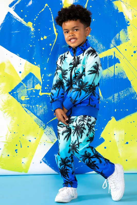 Kids Blue Eves Palm Print Set Stylish Men's Tropical 