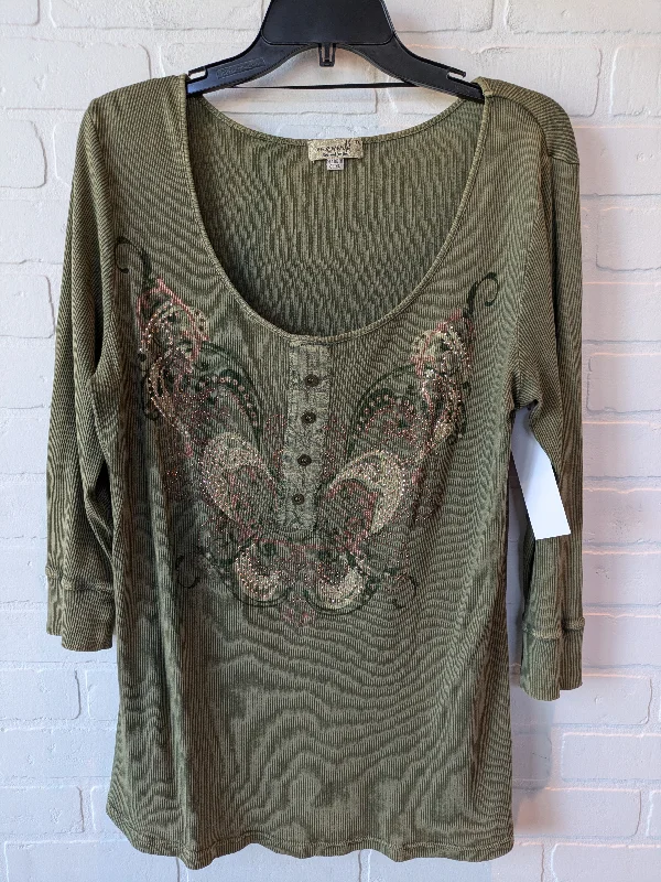 Top 3/4 Sleeve By One World In Green, Size: 1x Monochromatic All