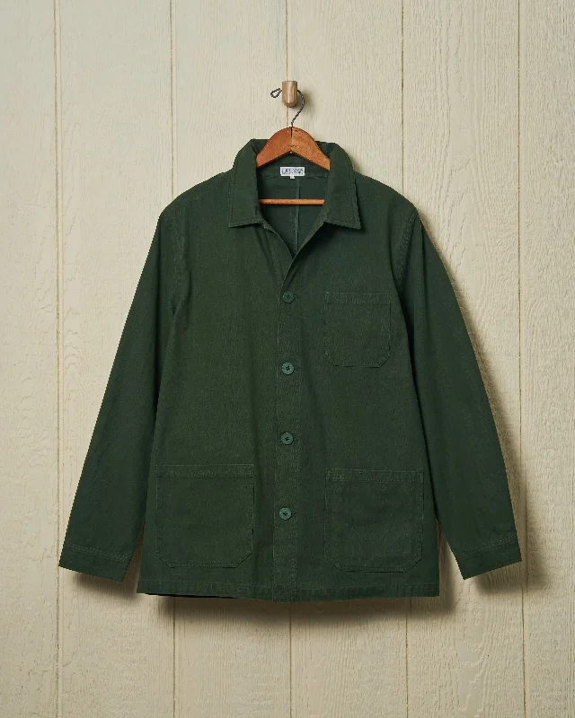 French Workman’s Jacket in Parks Department Green Herringbone