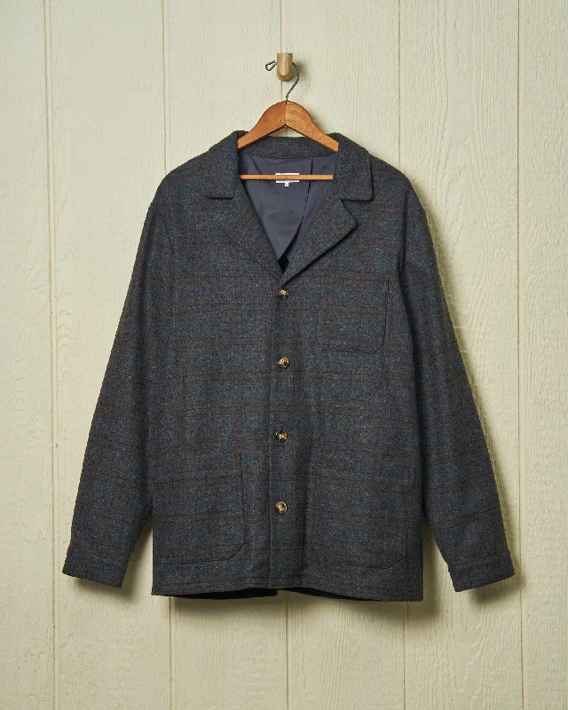 Italian Wool Loafer Jacket in Navy/Acorn Windowpane Check