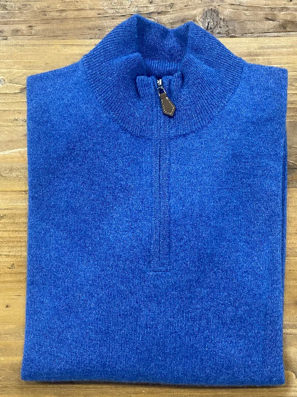 Alan Paine Hanbury 1/2 Zip Mock Neck Cashmere Sweater Denim