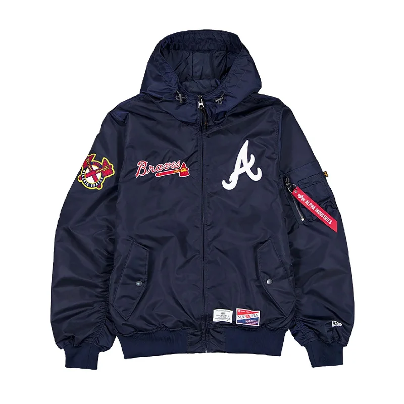 Atlanta Braves MLB x Alpha Industries Navy Hooded Bomber Jacket