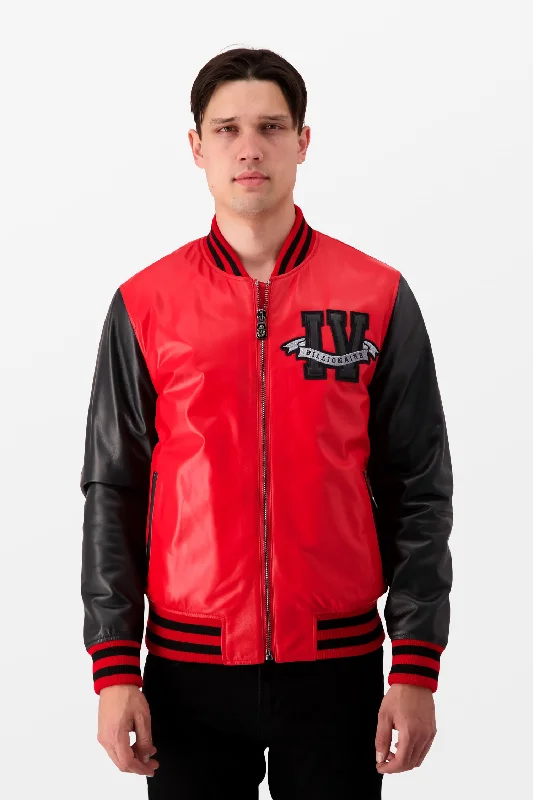 Billionaire Red Leather Bomber Jacket