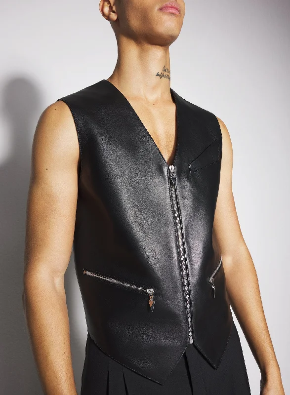 black leather zipper vest