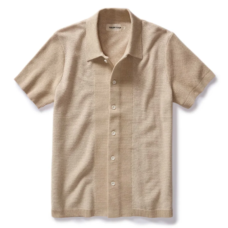 The Button Down Polo in Faded Khaki Seed Stitch