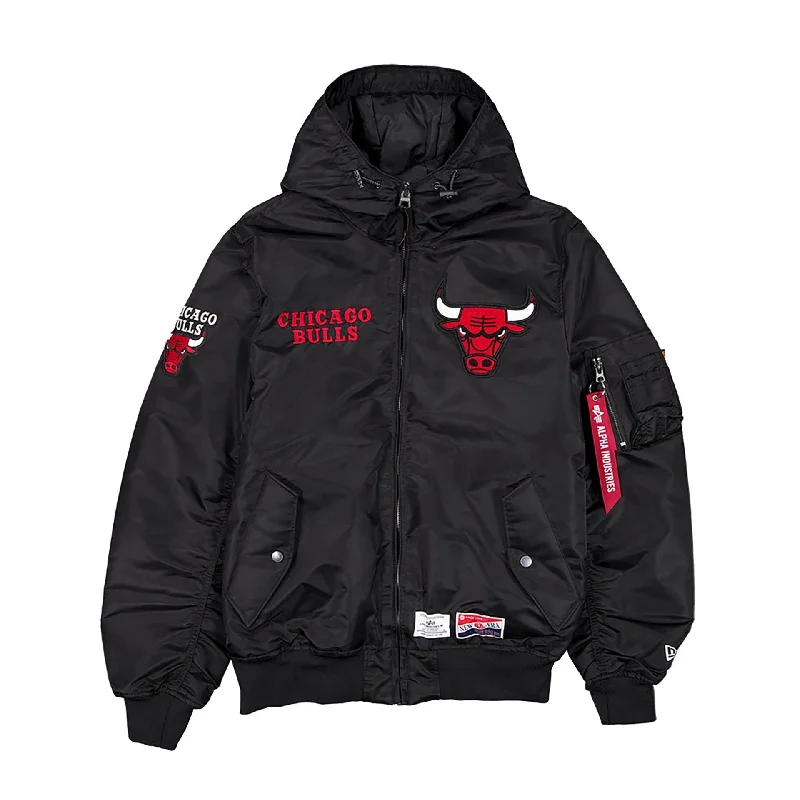 Chicago Bulls NBA x Alpha Industries Black Hooded Bomber Jacket