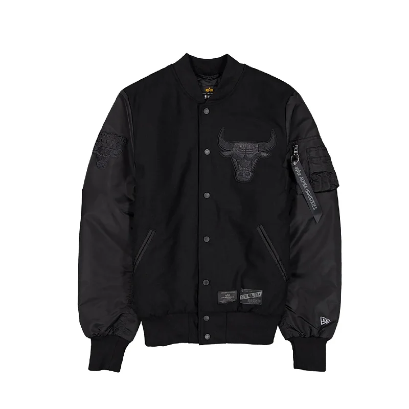 Chicago Bulls NBA x Alpha Industries Black On Black Varsity Jacket