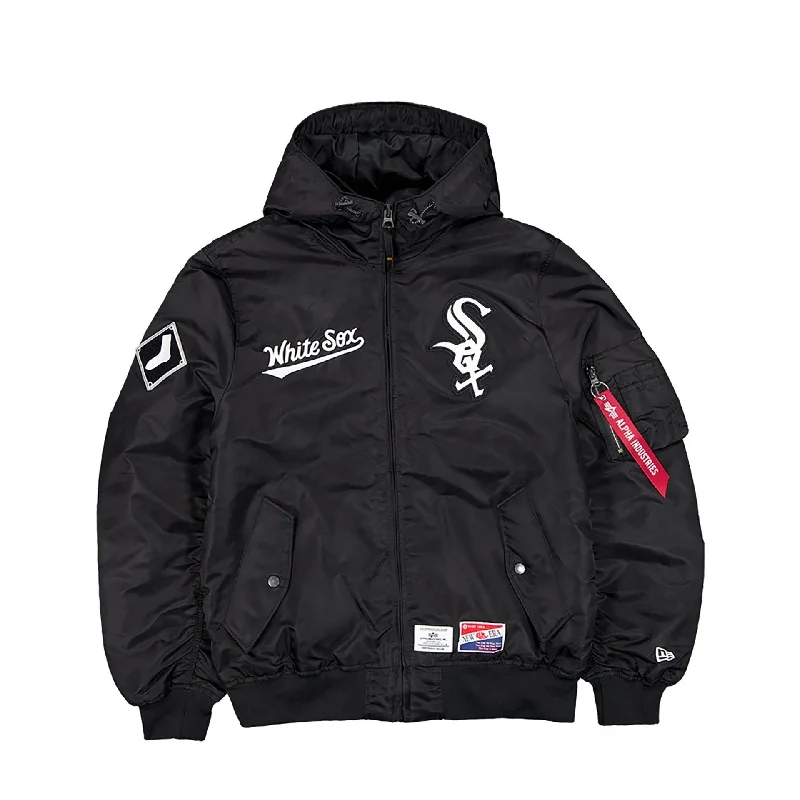 Chicago White Sox MLB x Alpha Industries Black Hooded Bomber Jacket