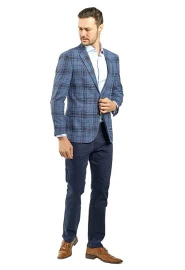 Slim Fit Blue and Brown Plaid Sport Jacket GB-SJ-VBC-45