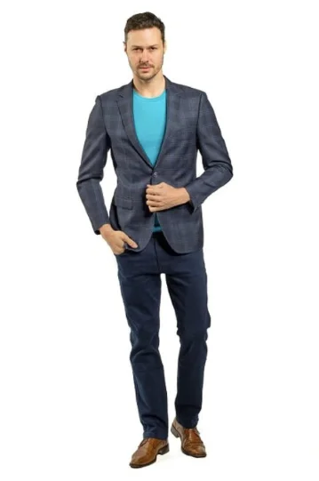 Slim Fit Navy Plaid Sport Jacket GB-SJ-X8