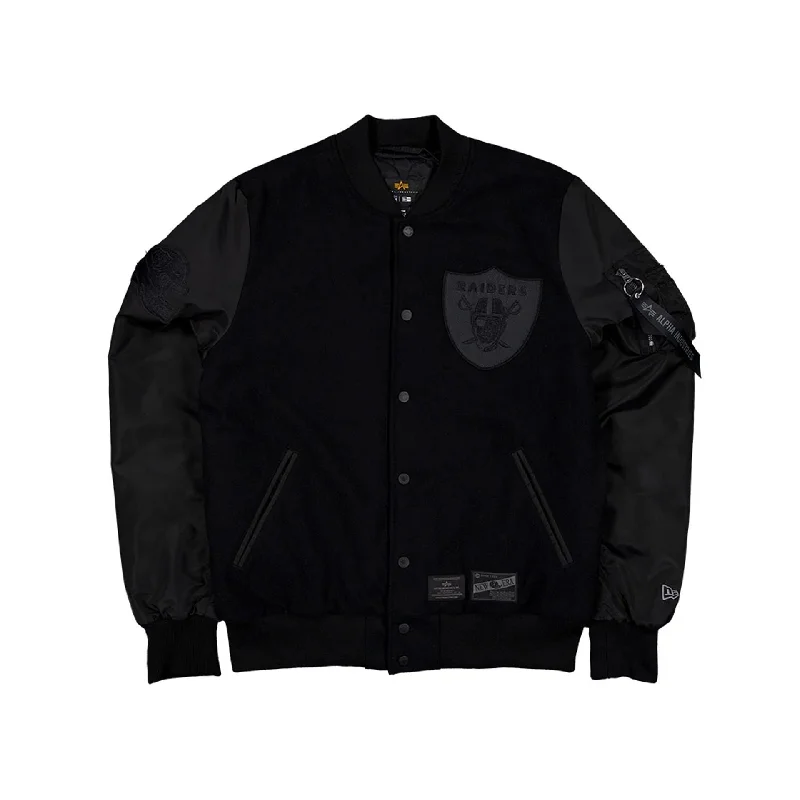 Las Vegas Raiders NFL x Alpha Industries Black On Black Varsity Jacket