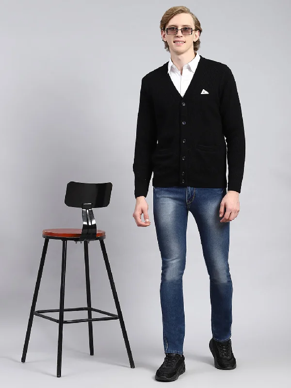 Men Black Self Cardigan