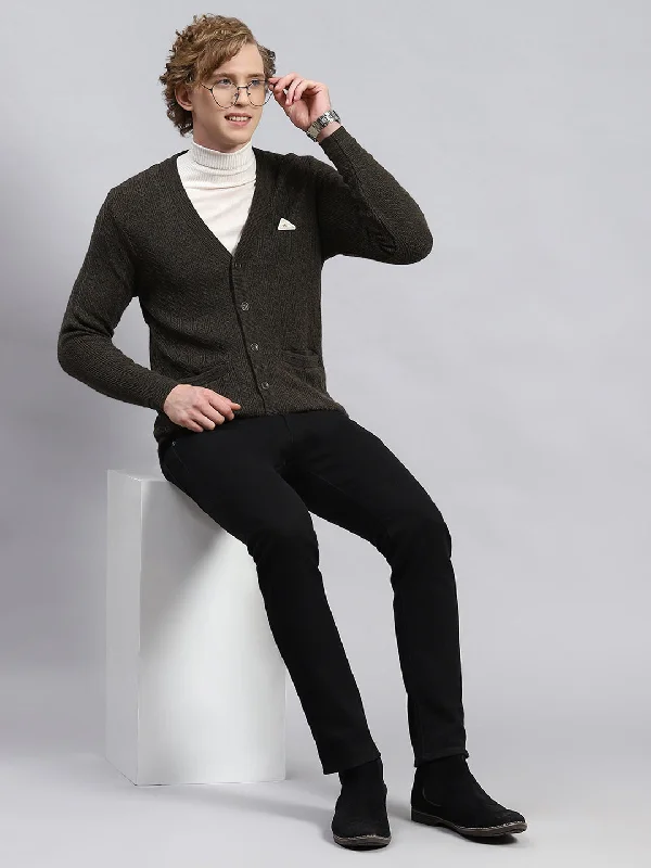 Men Green Self Cardigan