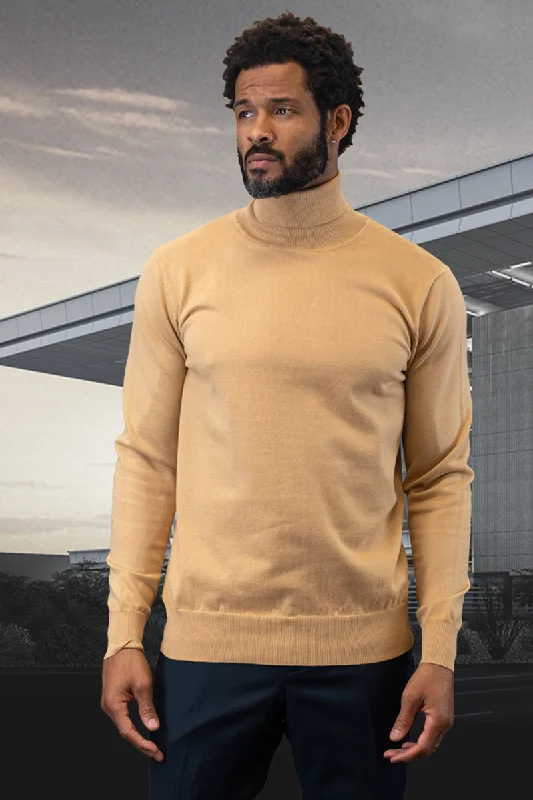 Men's Desginer Wool & Cashmere Dress Sweater in Camel