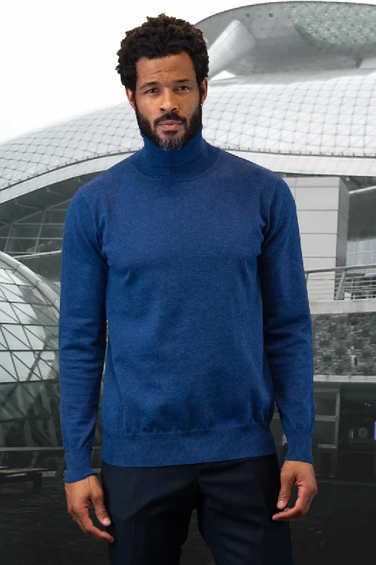 Men's Desginer Wool & Cashmere Dress Sweater in Sapphire Blue