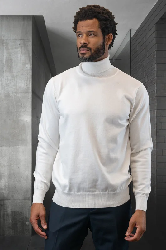 Men's Desginer Wool & Cashmere Dress Sweater in White