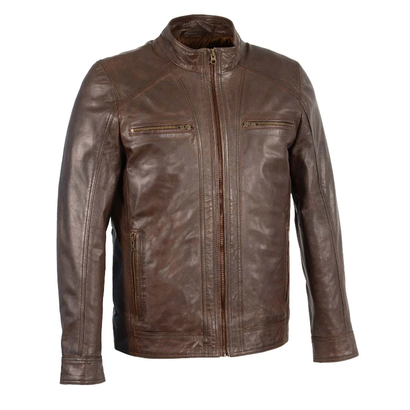 Milwaukee Leather Men's Broken Brown Leather Jacket with Front Zipper Closure SFM1860