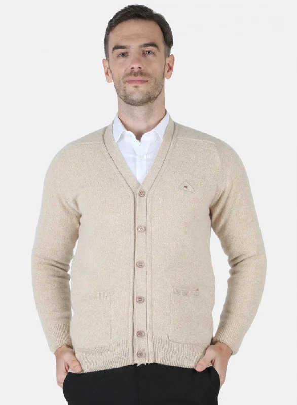 Men Beige Solid Cardigan