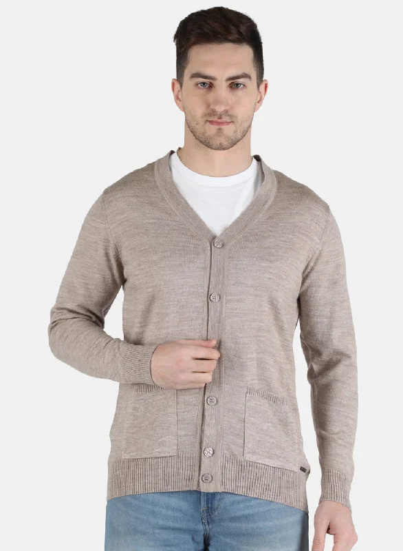 Men Beige Solid Cardigan