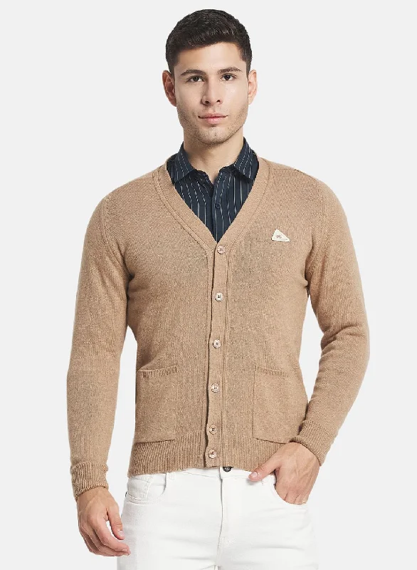 Men Beige Solid Cardigan