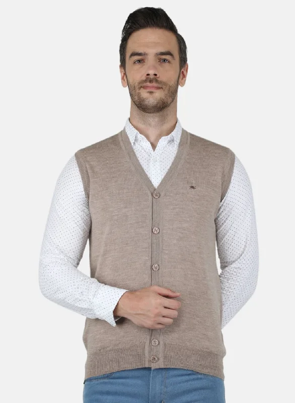 Men Beige Solid Cardigan