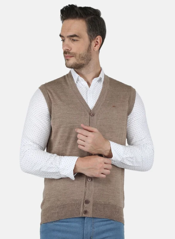 Men Beige Solid Cardigan