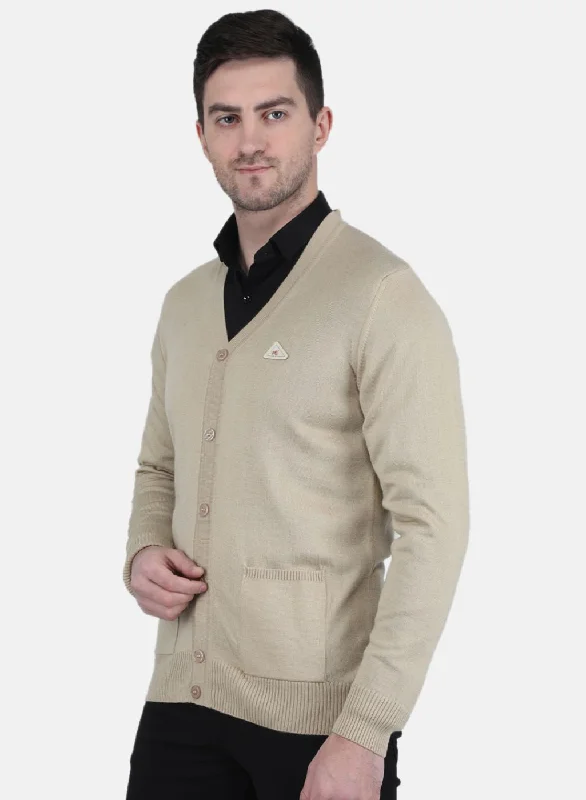 Men Beige Solid Cardigan