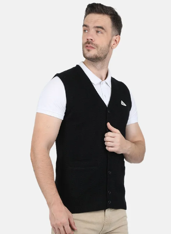 Men Black Self Design Cardigan