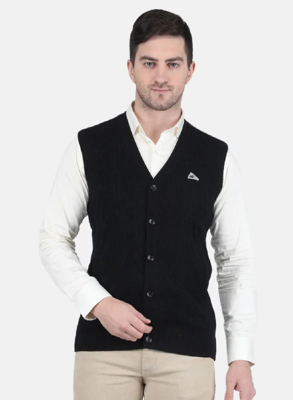 Men Black Self Design Cardigan