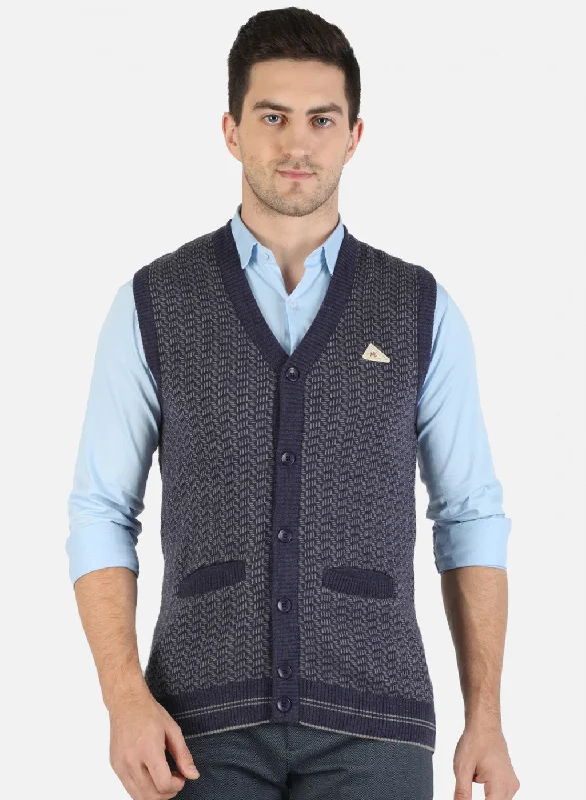 Men Blue Self Cardigan