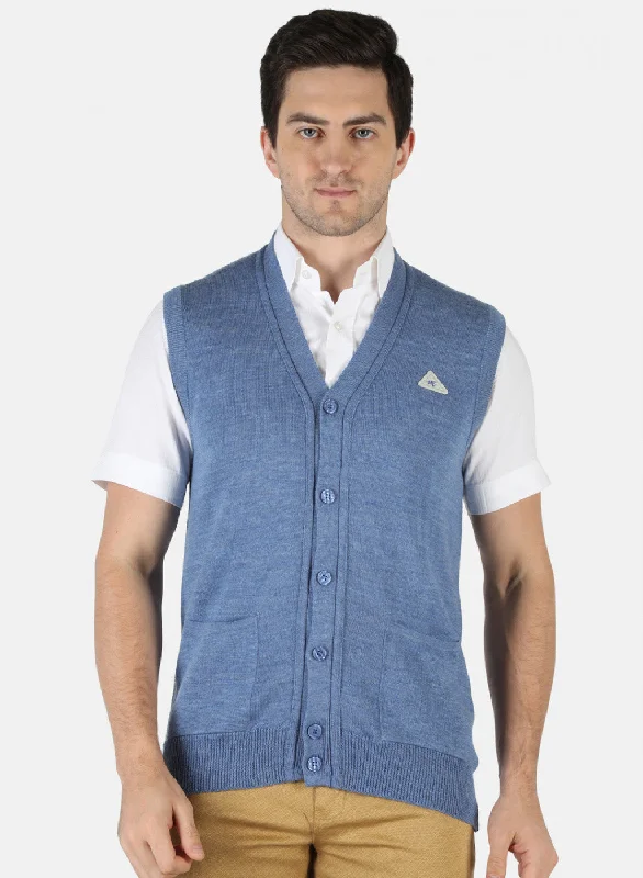 Men Blue Solid Cardigan