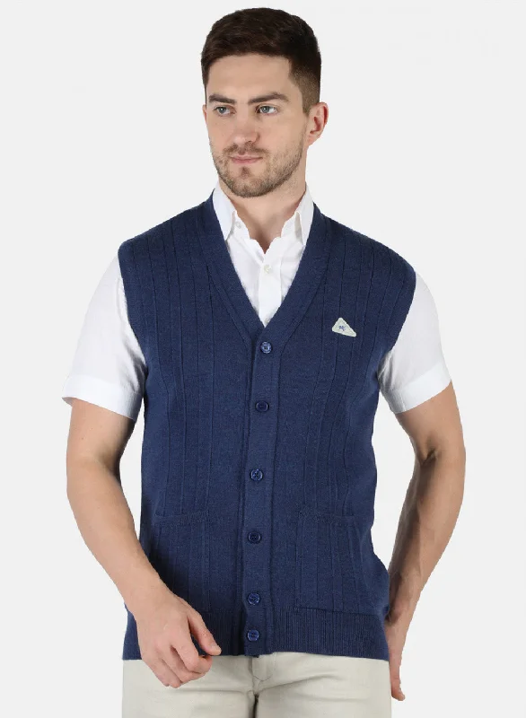 Men Blue Solid Cardigan