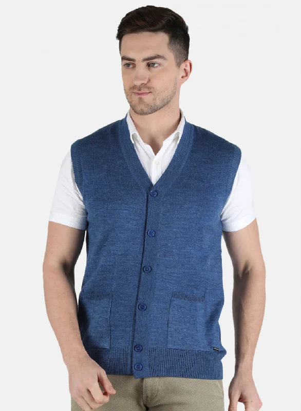 Men Blue Solid Cardigan