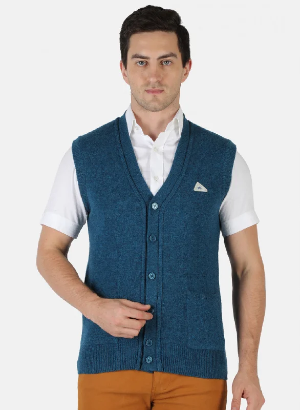 Men Blue Solid Cardigan