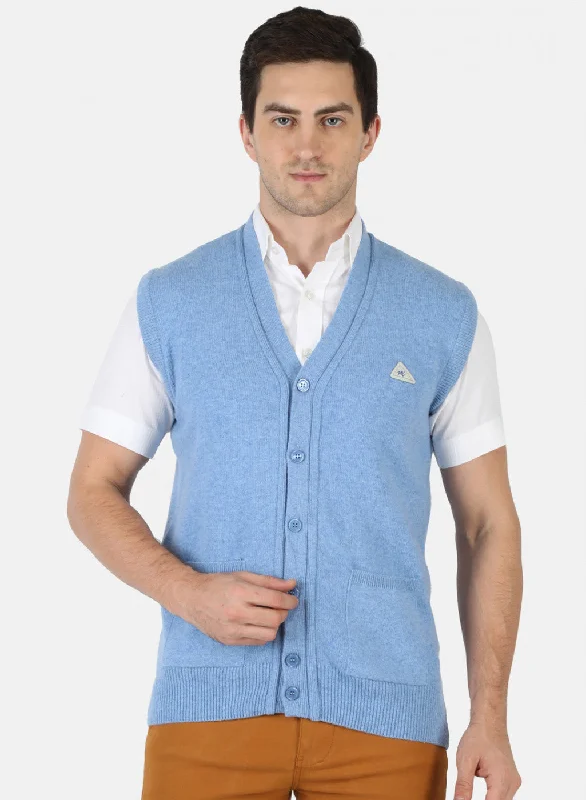 Men Blue Solid Cardigan