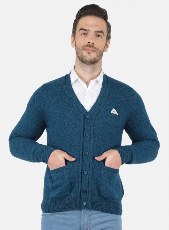 Men Blue Solid Cardigan