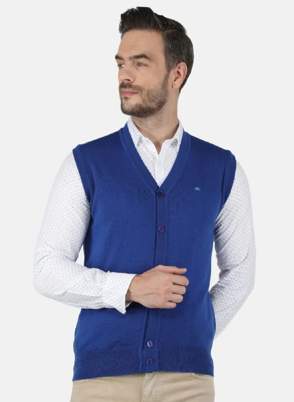 Men Blue Solid Cardigan