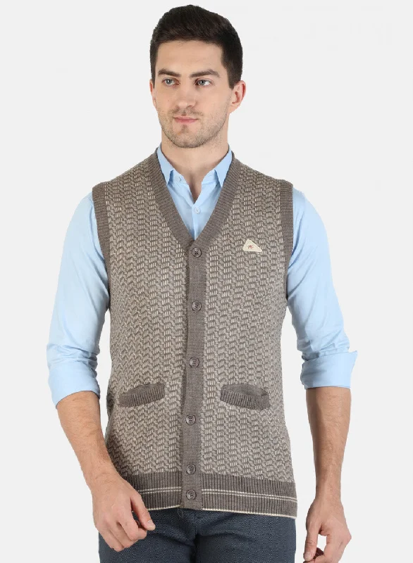 Men Brown Self Cardigan