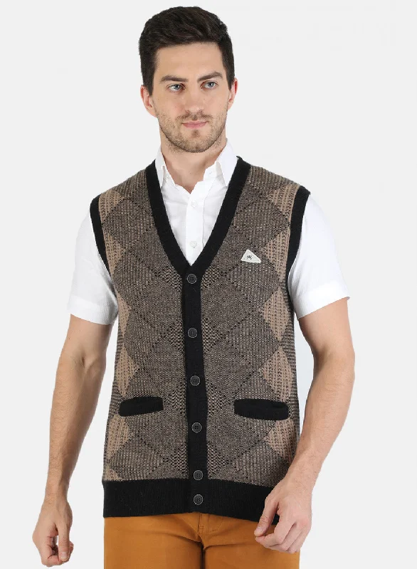 Men Brown Self Design Cardigan