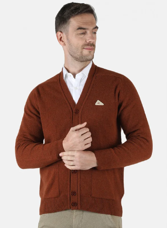 Men Brown Solid Cardigan