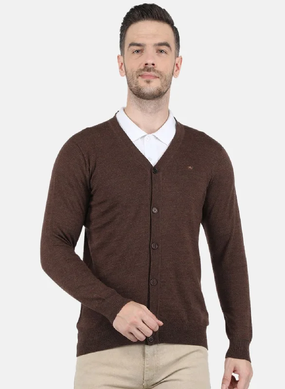 Men Brown Solid Cardigan