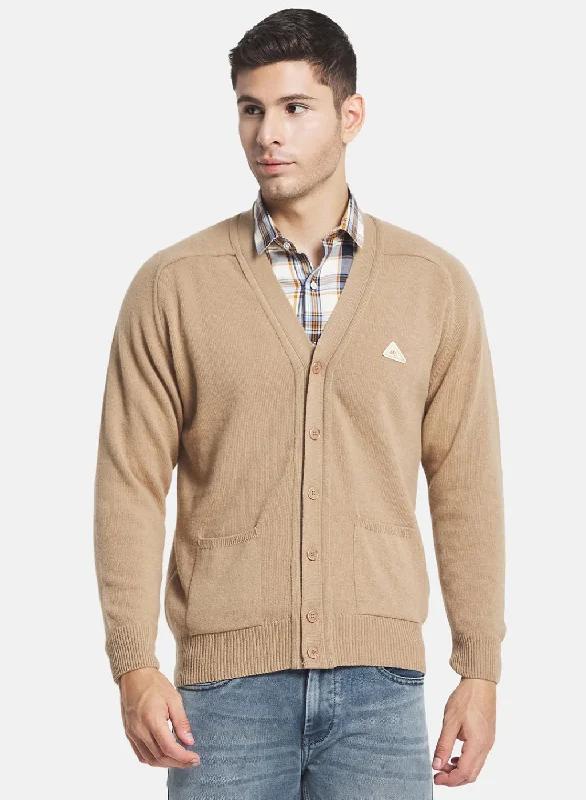 Men Brown Solid Cardigan