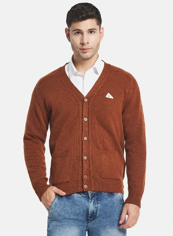 Men Brown Solid Cardigan