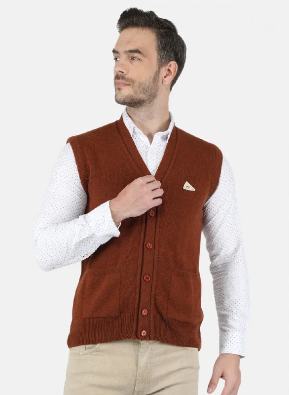 Men Brown Solid Cardigan