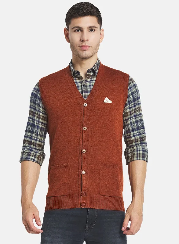 Men Brown Solid Cardigan