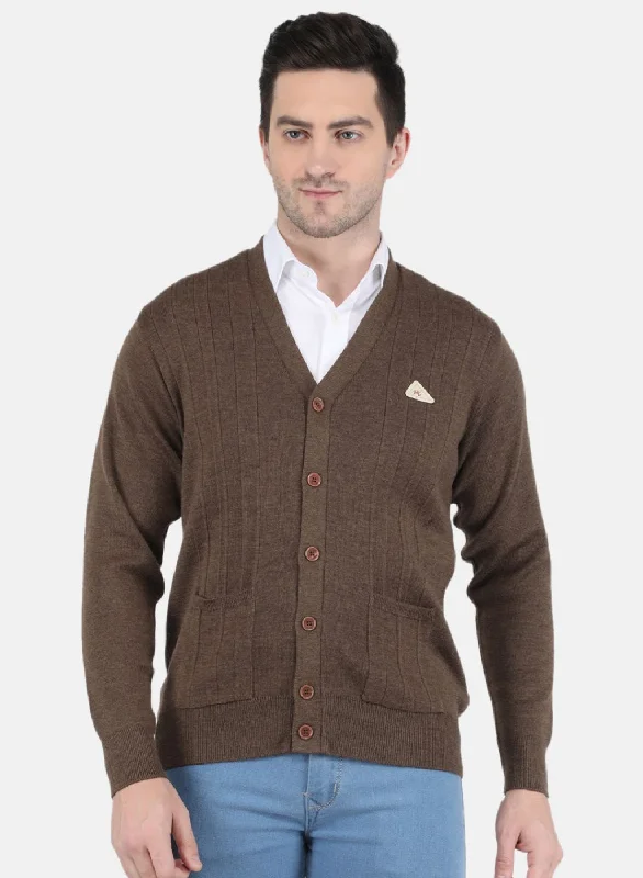 Men Brown Solid Cardigan