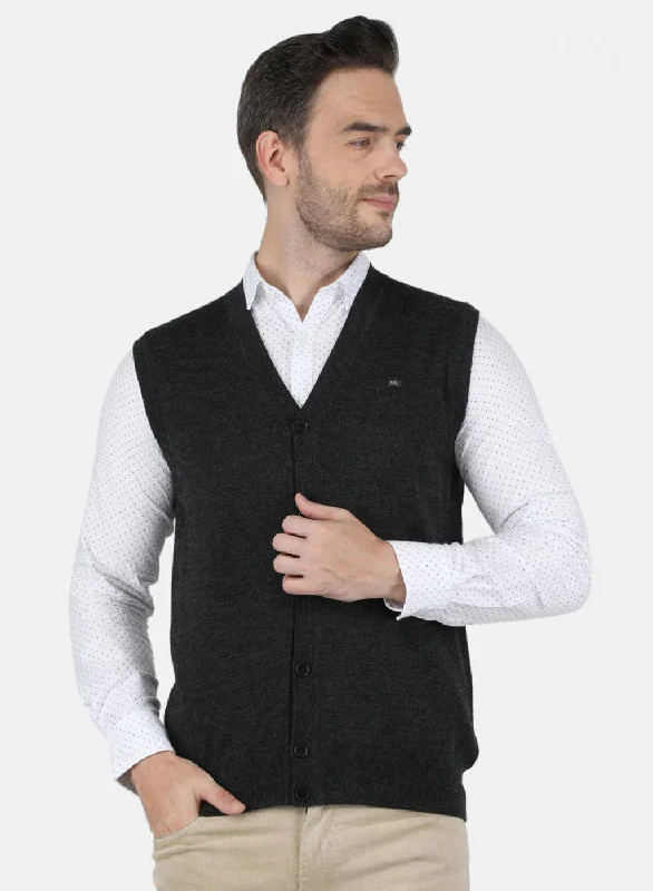 Men Dark Grey Solid Cardigan