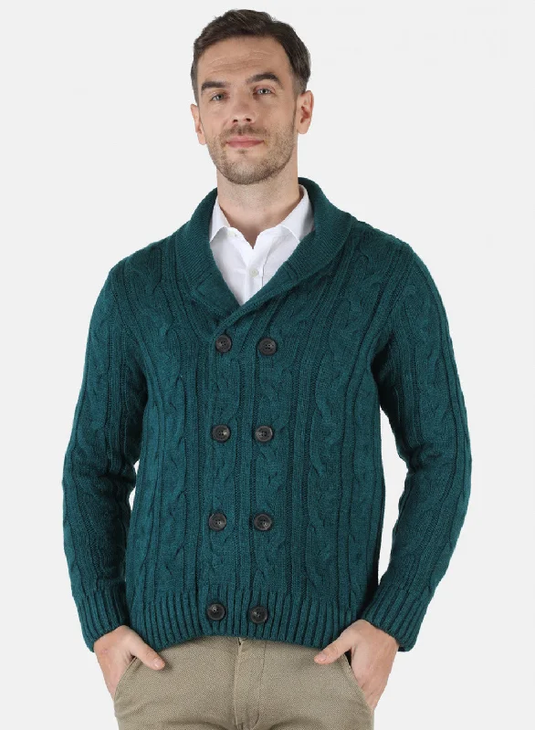 Men Green Self Design Cardigan