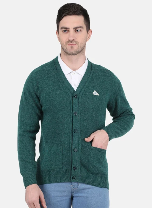 Men Green Solid Cardigan