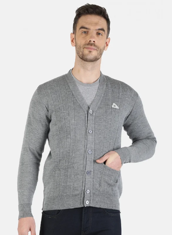 Men Grey Solid Cardigan